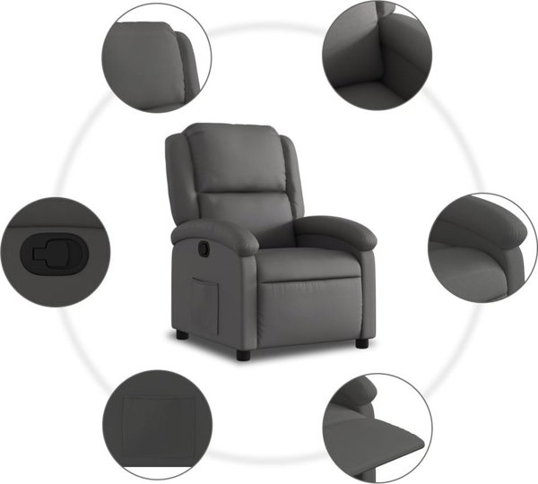 vidaXL ανακλινόμενη πολυθρόνα, γκρι, δέρμα φυσικό