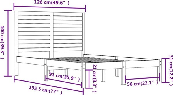 vidaXL Πλαίσιο κρεβατιού λευκό lite ξύλο 120x190 cm διπλό