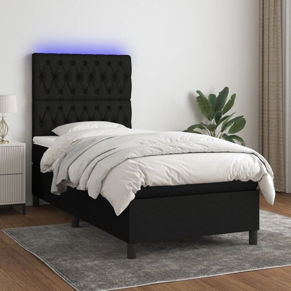vidaXL Κρεβάτι Continental με στρώμα, μαύρο, 100x200 εκ., ύφασμα