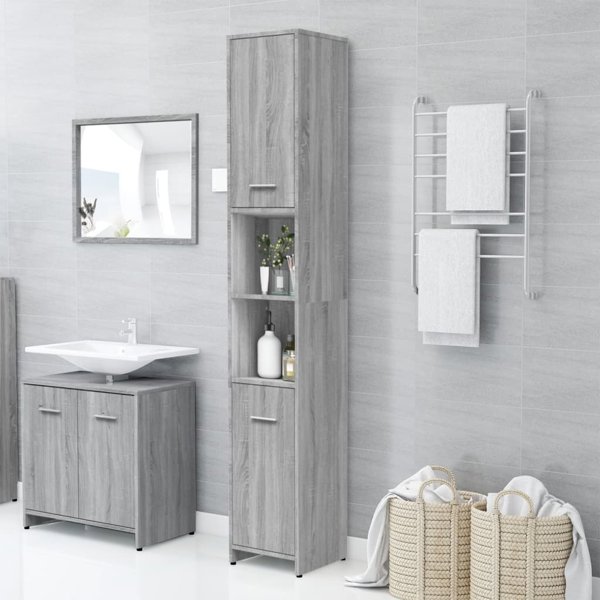 vidaXL Ντουλάπα μπάνιου, γκρι σονόμα δρυς, 30x30x183,5 εκ.