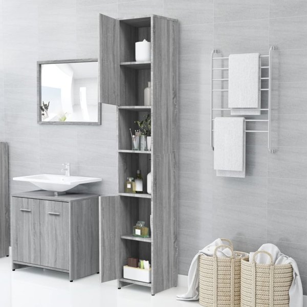 vidaXL Ντουλάπα μπάνιου, γκρι σονόμα δρυς, 30x30x183,5 εκ.