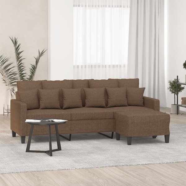 vidaXL Τρισθέσιος Καναπές με Σκαμπό Καφέ 180 εκ. με Υφασμάτινη Επένδυση