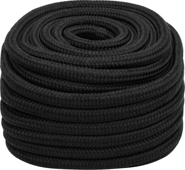 vidaXL Linka zeglarska, czarna jednolita, 20 mm, 25 m, polipropylen
