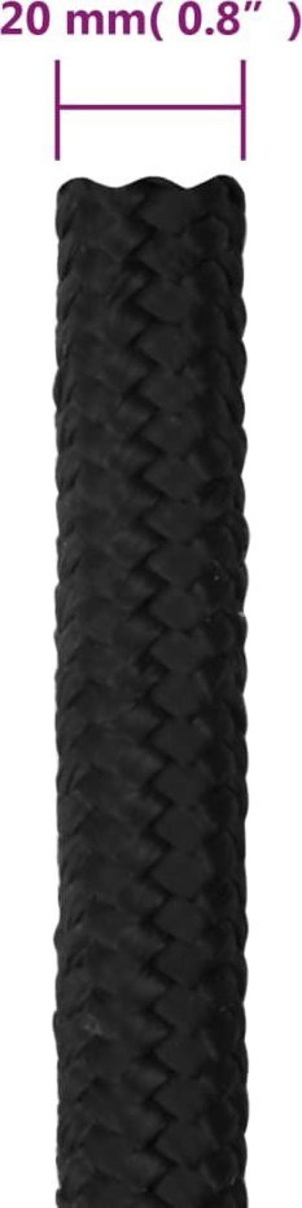 vidaXL Linka zeglarska, czarna jednolita, 20 mm, 25 m, polipropylen
