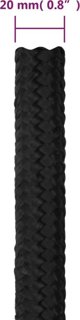 vidaXL Linka zeglarska, czarna jednolita, 20 mm, 25 m, polipropylen