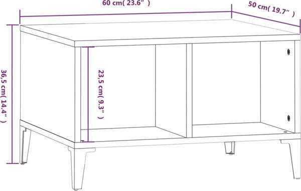 vidaXL Τραπεζάκι Καφέ, Λευκό, 60x50x36,5 εκ, Συνθετικό Ξύλο