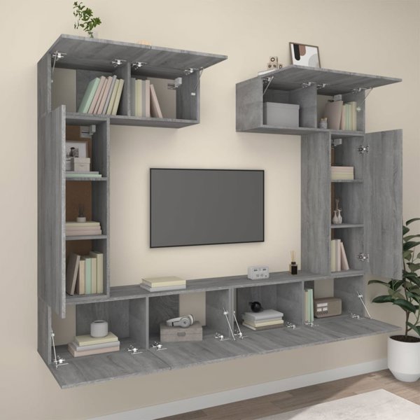 vidaXL Σετ 6 ντουλαπιών TV, γκρι δρυς sonoma, υλικό ξύλου