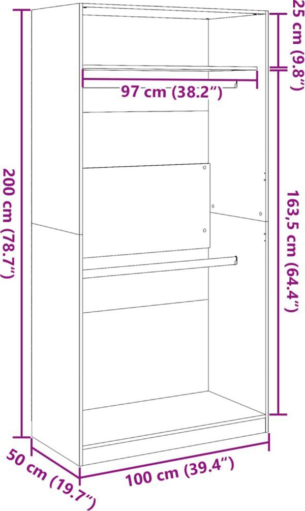 vidaXL Ντουλάπα, καπνισμένο δρυς, 100x50x200 cm, σύνθετο ξύλο