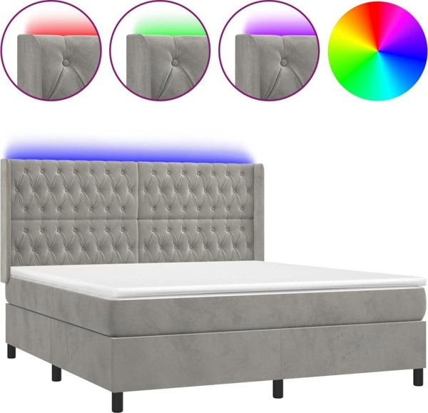 vidaXL Κρεβάτι Κοντινεντάλ με Στρώμα και LED, γκρι 160x200cm, βελούδο