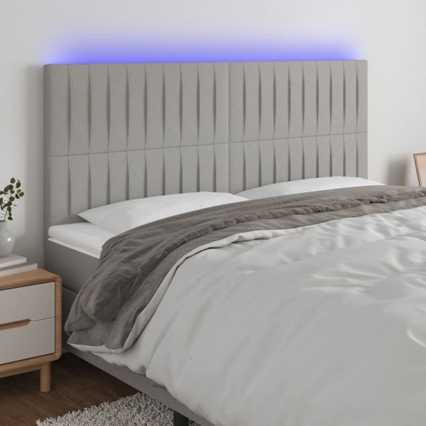 vidaXL Κεφαλάρι με LED, Ανοιχτό Γκρι, 200x5x118/128 cm, Ύφασμα
