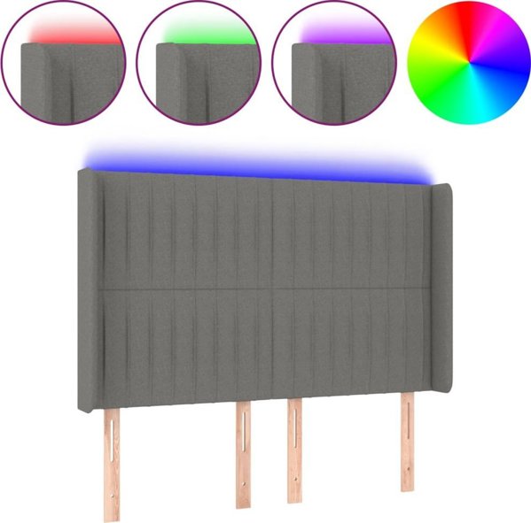 vidaXL Προέκταση κεφαλαριού κρεβατιού με LED σκούρο γκρι 147x16x118/128 εκ. ύφασμα