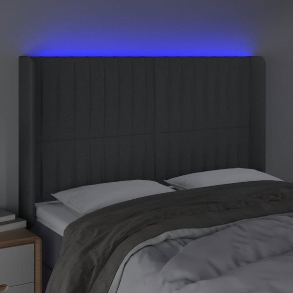 vidaXL Προέκταση κεφαλαριού κρεβατιού με LED σκούρο γκρι 147x16x118/128 εκ. ύφασμα