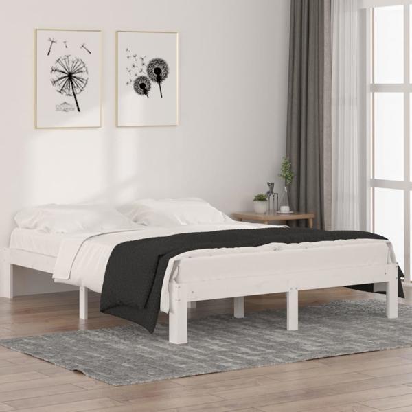 vidaXL Rama κρεβατιού, λευκή, μασίφ πευκόξυλο, 140x190 cm