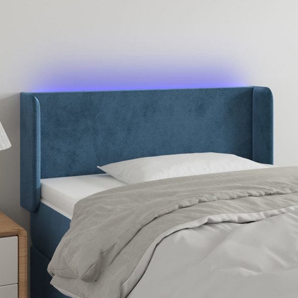 vidaXL Zaglowek do lozka z LED ciemnoniebieski 103x16x78/88 cm aksamit