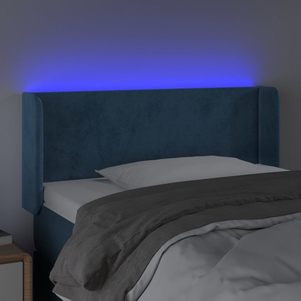 vidaXL Zaglowek do lozka z LED ciemnoniebieski 103x16x78/88 cm aksamit
