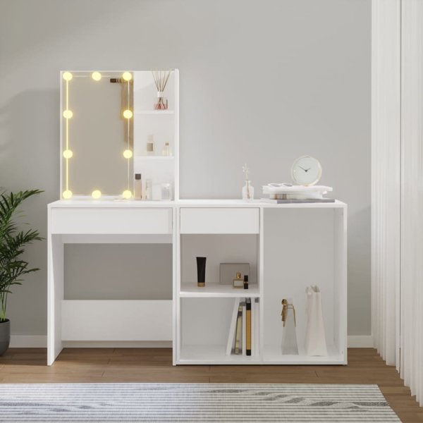 vidaXL Τουαλέτα με φωτισμό LED και ντουλάπι, λευκό