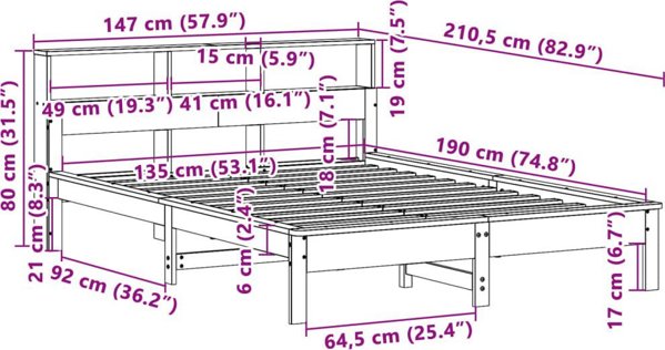 vidaXL Κορμός κρεβατιού χωρίς στρώμα, 135x190 εκ., μασίφ πεύκο