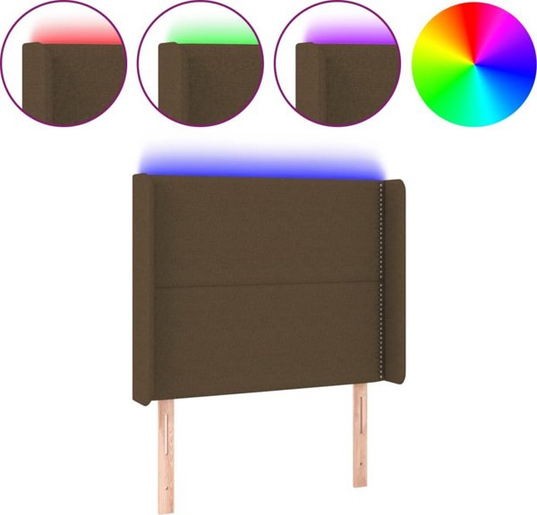 vidaXL Κεφαλάρι κρεβατιού με LED, σκούρο καφέ, 103x16x118/128 εκ., ύφασμα