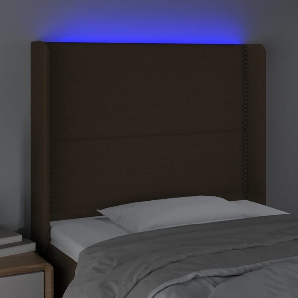 vidaXL Κεφαλάρι κρεβατιού με LED, σκούρο καφέ, 103x16x118/128 εκ., ύφασμα