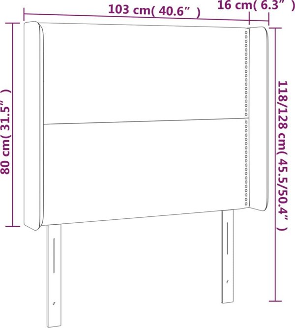 vidaXL Κεφαλάρι κρεβατιού με LED, σκούρο καφέ, 103x16x118/128 εκ., ύφασμα