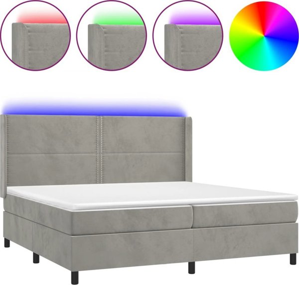 vidaXL lozko kontynentalne z materacem i LED, szare 200x200 cm, aksamit