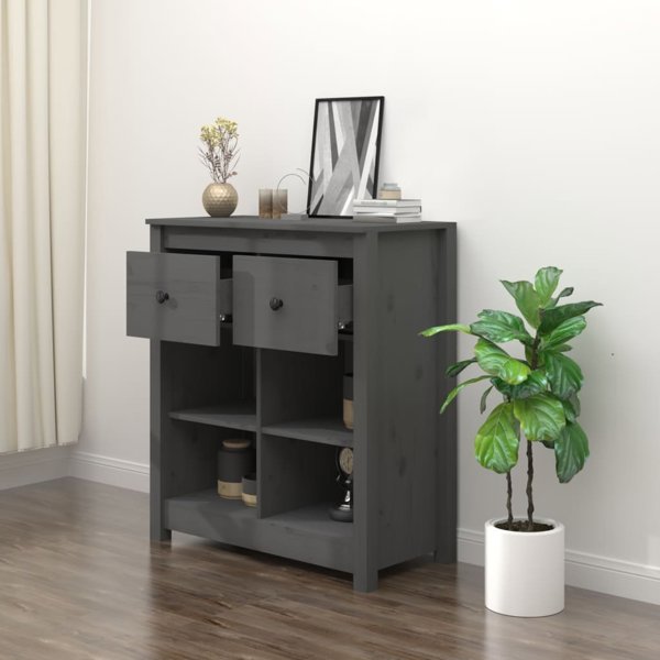 vidaXL Szafka, szara, 70x35x80 cm, lite drewno sosnowe