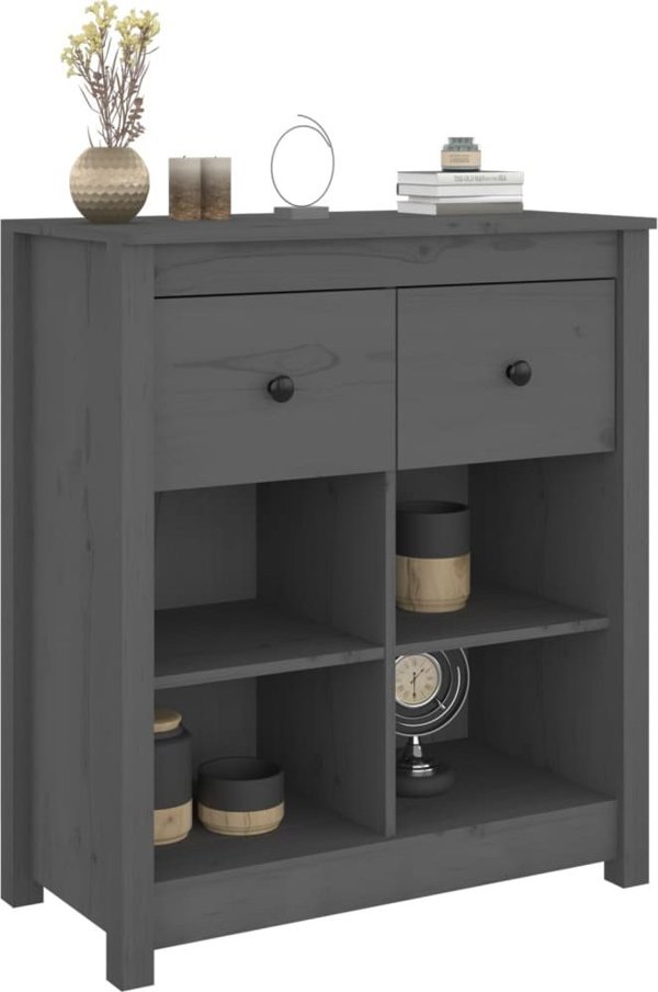 vidaXL Szafka, szara, 70x35x80 cm, lite drewno sosnowe