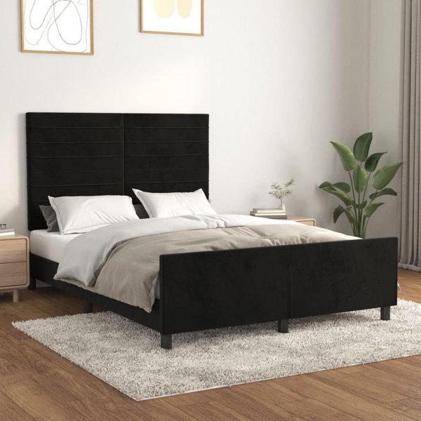 vidaXL Rama κρεβατιού με προσκέφαλο, μαύρη, 140x190 cm, βελούδινη