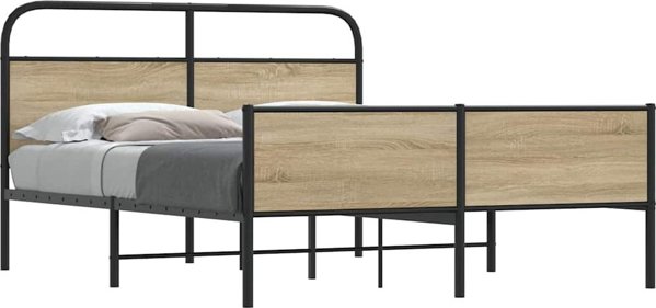vidaXL Μεταλλικό Κρεβάτι 160x200 cm, Χρώμα Καπνιστή Δρυς, Χωρίς Στρώμα