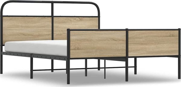 vidaXL Μεταλλικό Κρεβάτι 160x200 cm, Χρώμα Καπνιστή Δρυς, Χωρίς Στρώμα