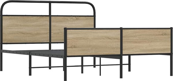 vidaXL Μεταλλικό Κρεβάτι 160x200 cm, Χρώμα Καπνιστή Δρυς, Χωρίς Στρώμα