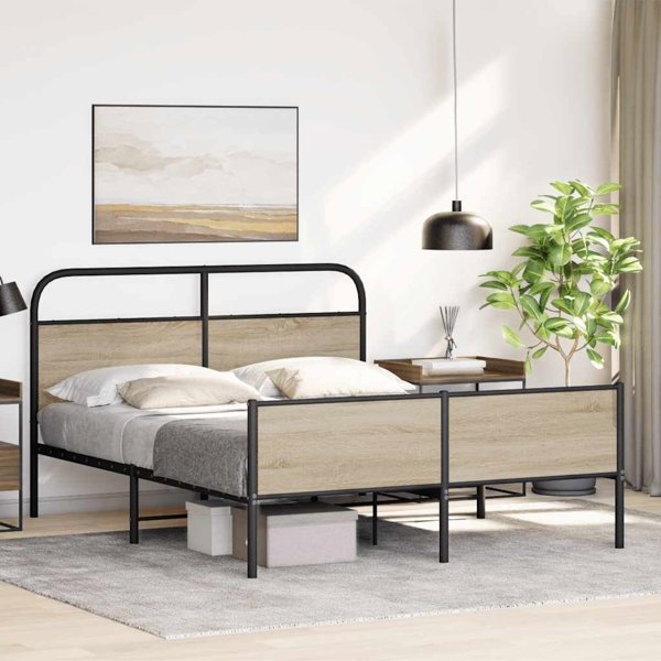vidaXL Μεταλλικό Κρεβάτι 160x200 cm, Χρώμα Καπνιστή Δρυς, Χωρίς Στρώμα