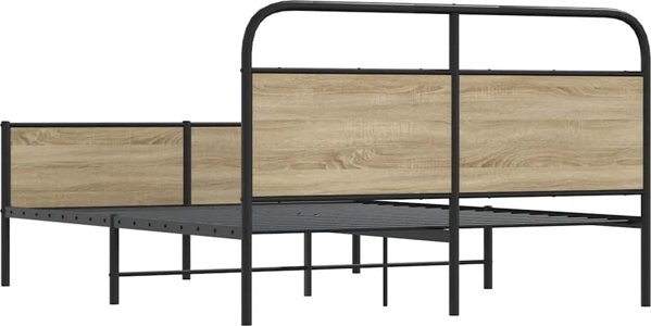 vidaXL Μεταλλικό Κρεβάτι 160x200 cm, Χρώμα Καπνιστή Δρυς, Χωρίς Στρώμα
