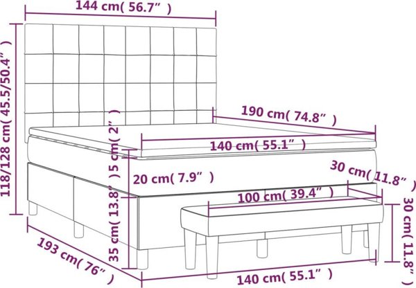 vidaXL Λουζκο κοντίνενταλ με στρώμα, μαύρο, βελούδο, 140x190 cm