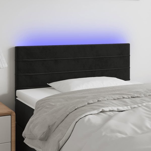 vidaXL Κεφαλάρι κρεβατιού με LED, μαύρο, 100x5x78/88 cm, βελούδο