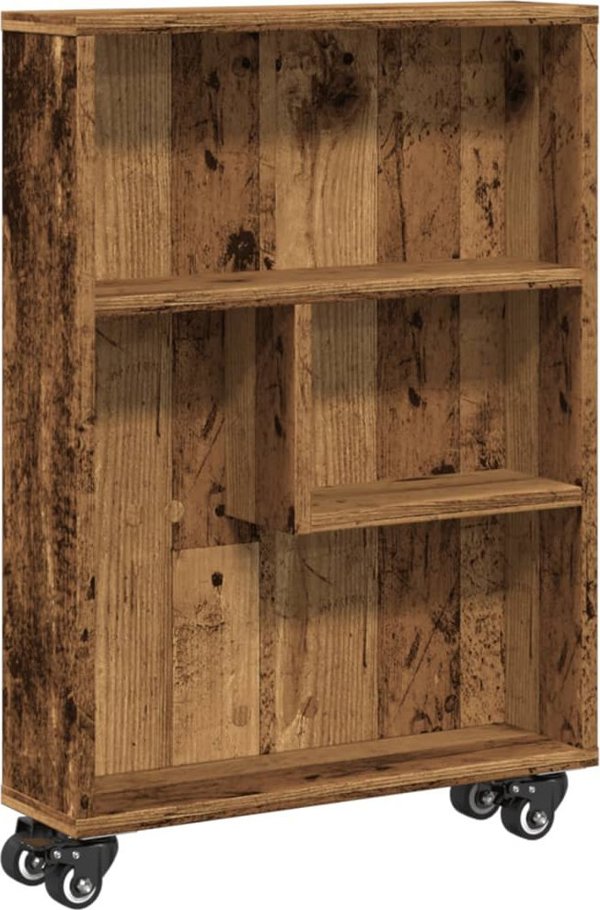 vidaXL Λεπτό βοηθητικό καρότσι, παλιό ξύλο, 48x13x68 εκ.