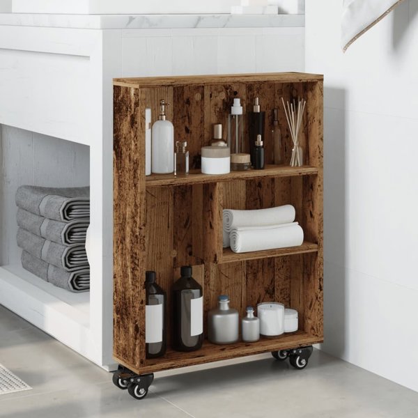 vidaXL Λεπτό βοηθητικό καρότσι, παλιό ξύλο, 48x13x68 εκ.