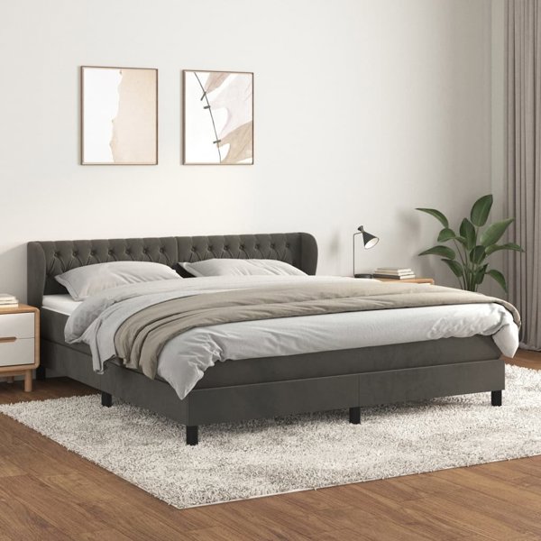 vidaXL Λοιζκο kontynentalne z materacem ciemnoszare 160x200cm aksamit