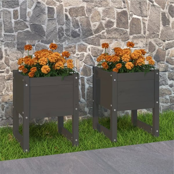 vidaXL vidaXL Donice, 2 szt., szare, 40x40x52,5 cm, lite drewno sosnowe
