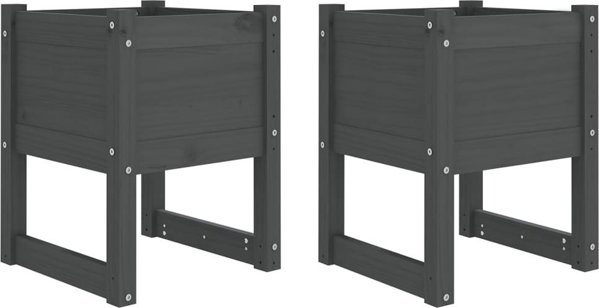 vidaXL vidaXL Donice, 2 szt., szare, 40x40x52,5 cm, lite drewno sosnowe