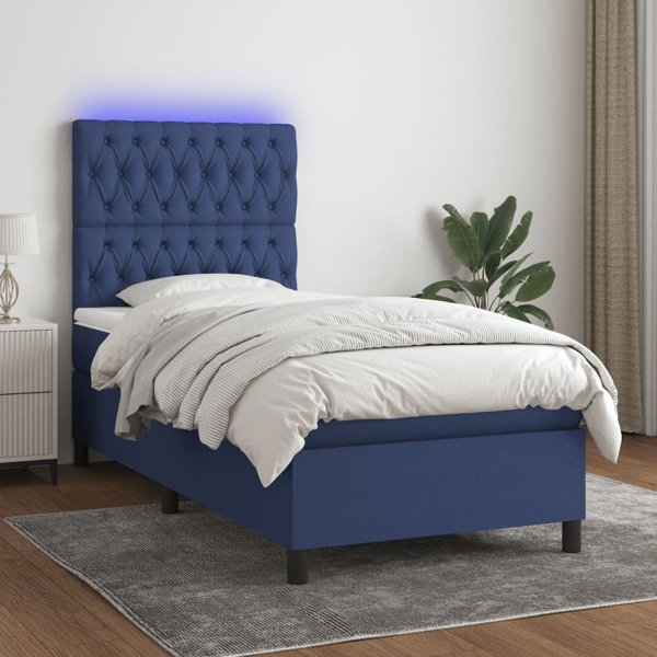 vidaXL Κρεβάτι τύπου continental με στρώμα, μπλε, 80x200 εκ., υφασμάτινο