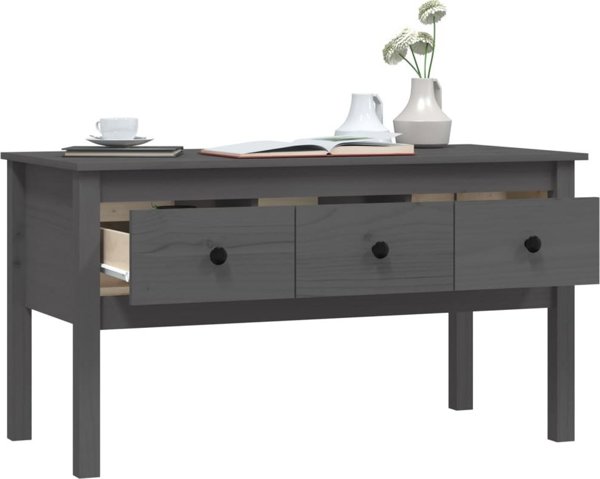 vidaXL Stolik kawowy, szary, 102x49x55 cm, lite drewno sosnowe