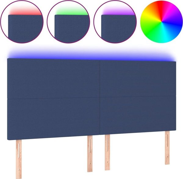 vidaXL Zaglowek do lozka z LED, niebieski, 200x5x118/128 cm, tkanina