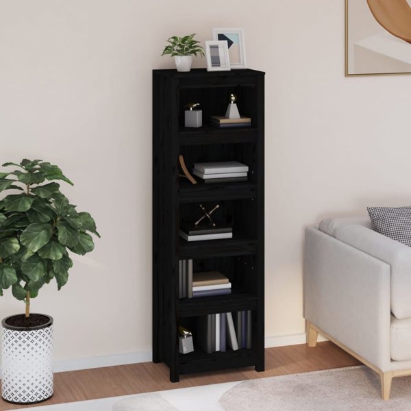 vidaXL Ράφι για βιβλία από μασίφ πεύκο, μαύρο, 50x35x154 εκ.