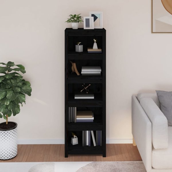 vidaXL Ράφι για βιβλία από μασίφ πεύκο, μαύρο, 50x35x154 εκ.