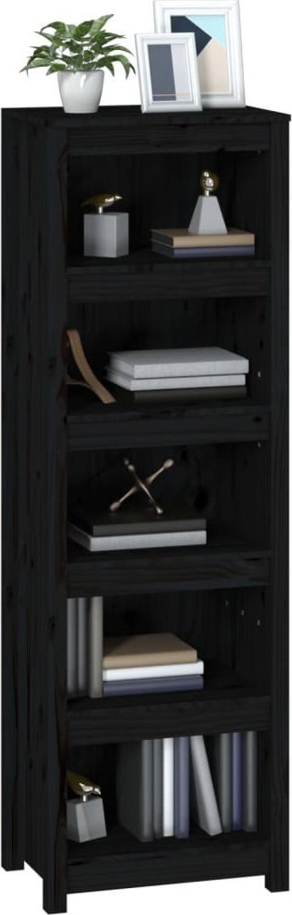 vidaXL Ράφι για βιβλία από μασίφ πεύκο, μαύρο, 50x35x154 εκ.