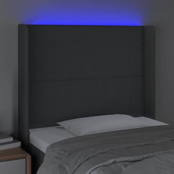 vidaXL Κεφαλάρι κρεβατιού με LED, σκούρο γκρι, 103x16x118/128 εκ., ύφασμα