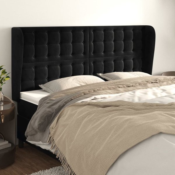 vidaXL Zaglowek uszak, μαύρο, 163x23x118/128 εκ, βελούδο