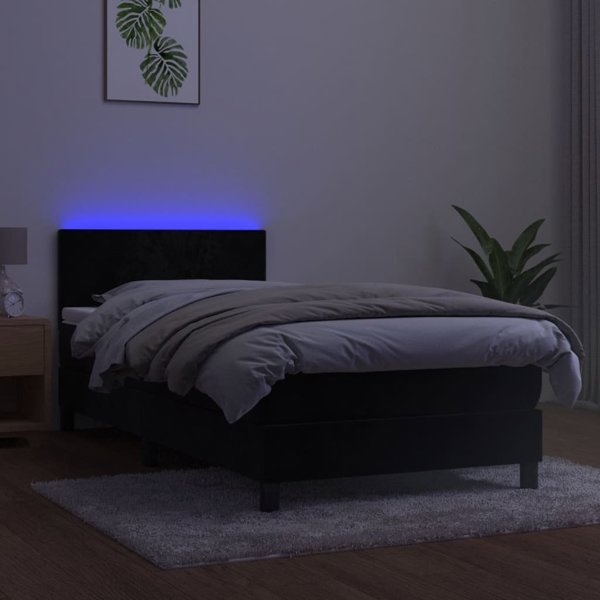 vidaXL Λουτζκο κοντινενταλ με στρωμα και LED, μαυρο βελούδο 90x200 εκ.