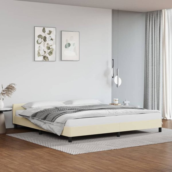 vidaXL Κρεβάτι με κεφαλάρι, κρεμ, 200x200 εκ., τεχνητό δέρμα